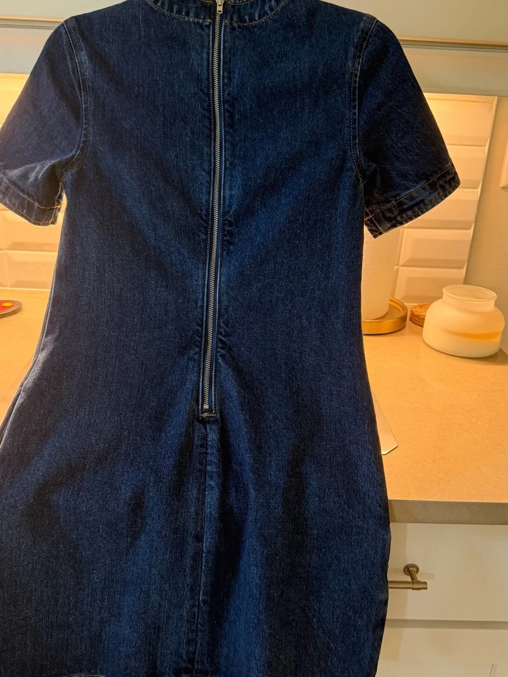 Self-Portrait Dark Blue Denim Dress with Pearl Bow Closures - Picture 3 of 4